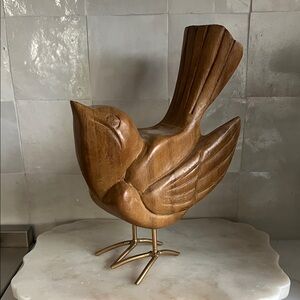 Handcrafted Wood And Gold Boho Bird Figurine